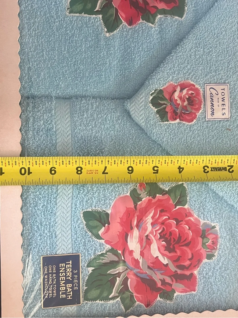 NIB Vintage Cannon Blue Floral Bath Towel 3 pc set roses